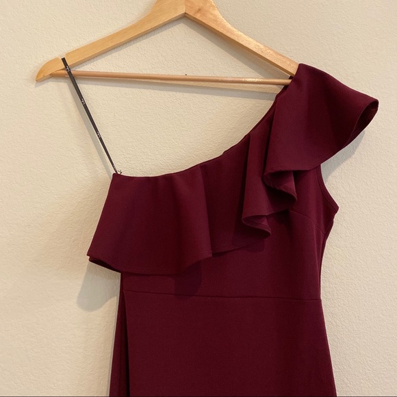 Lulus Burgundy One-Shoulder Ruffle Maxi Dress - Picture 7 of 14